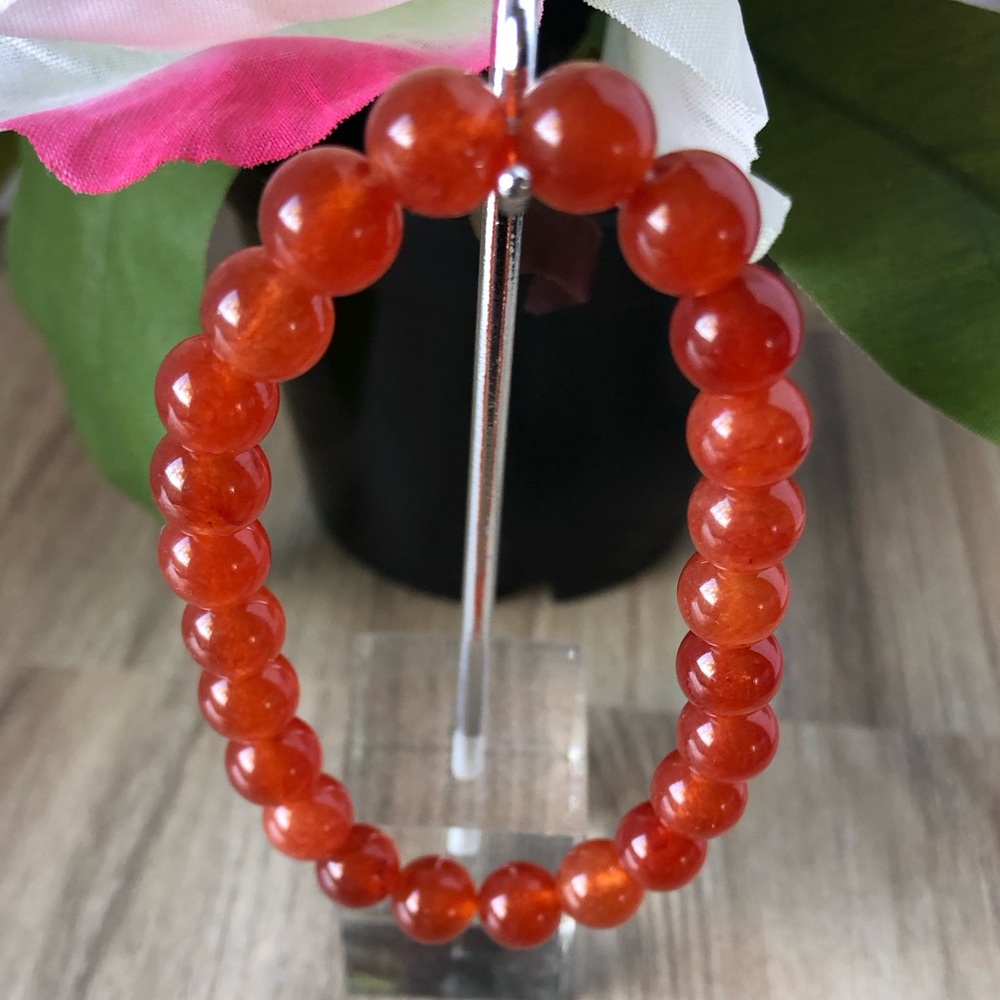 Red Carnelian Natural Stone Beads Stretchable Bracelet 7" - 8mm Beads Best Gift